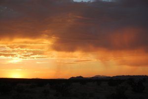 My first sunset in the desert, east of Twentynine Palms, California.